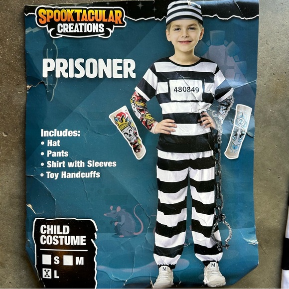 Spooktacular Creations Kids Prisoner Black & White Striped Costume | Size Large - Picture 2 of 16